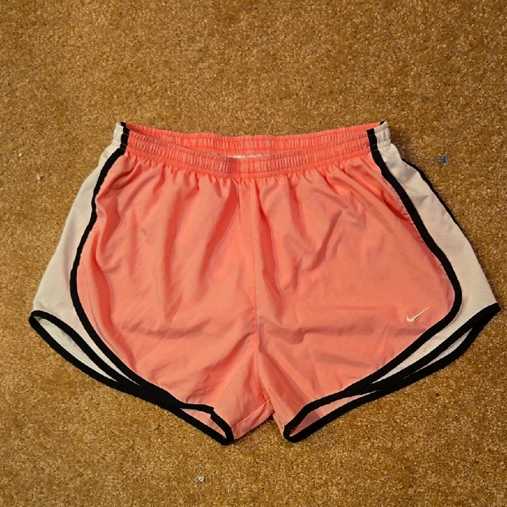 Nike Women's Pink Athletic Shorts With Black & White Strip Size Large